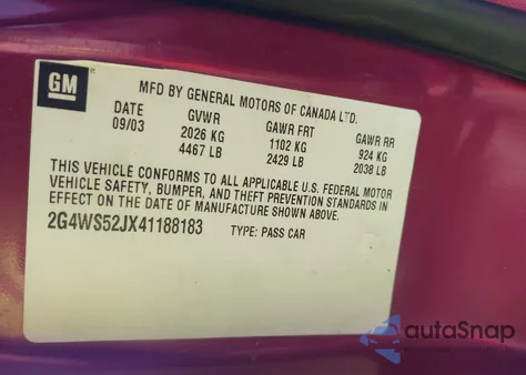 2004 Buick Century z USA, uszkodzony, nr VIN 2G4WS52JX41188183